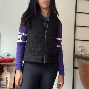 Marc New York Andrew Marc Black Quilted Faux Down Hooded Vest Size M